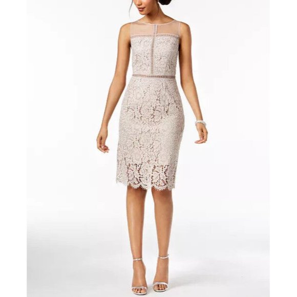 Adrianna Papell Dresses & Skirts - Adrianna Papell Dress Size 2 Sleeveless Floral Lace Beige Evening Cocktail Dress